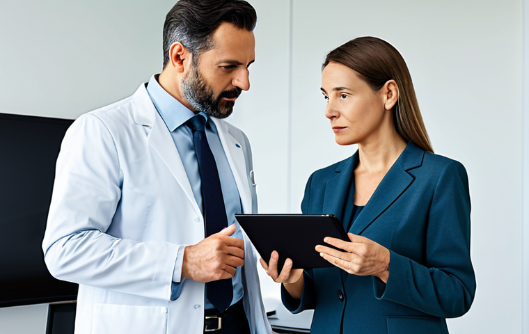 A male psychiatrist and a female counseling psychologist engaged in a professional discussion, both wearing modest business suits. They stand in a bright, modern clinic office with natural light, respectfully reviewing a digital tablet, symbolizing collaborative patient care. Professional photography, high resolution, cinematic lighting, natural pose, perfect anatomy, correct proportions, well-formed hands, proper finger count, natural body proportions, safe for work, appropriate content, fully clothed, professional dress.